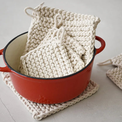 Rynx | Woven Pot Holder Cotton Coaster Heat Resistant Cup Mug Mat Coffee Tea Hot Drink Coaster Placemat Table Decoration Accessories
