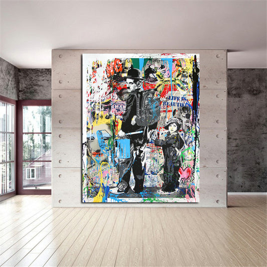 Rynx | Canvas painting graffiti art prints Charlie Chaplin oil painting wall art and prints living room decor