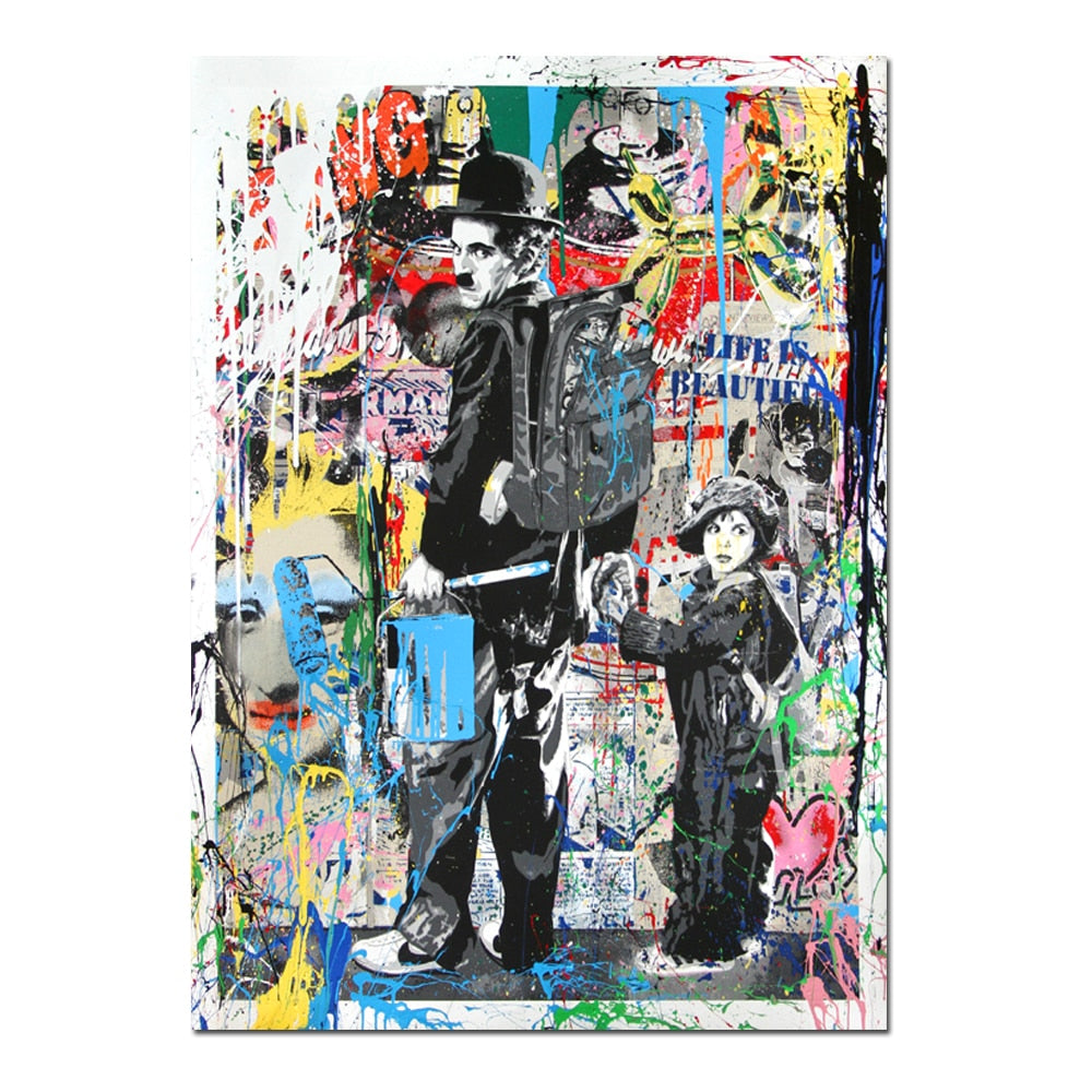 Rynx | Canvas painting graffiti art prints Charlie Chaplin oil painting wall art and prints living room decor
