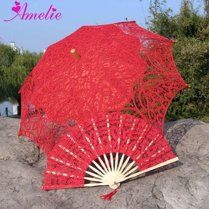 Rynx | Victorian Elegance Bottle Umbrella and Fan Set: Handmade Timeless Beauty A0104 red
