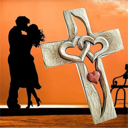 Rynx | Hand-carved wooden cross with intertwined hearts