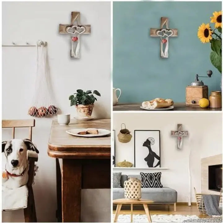 Rynx | Hand-carved wooden cross with intertwined hearts