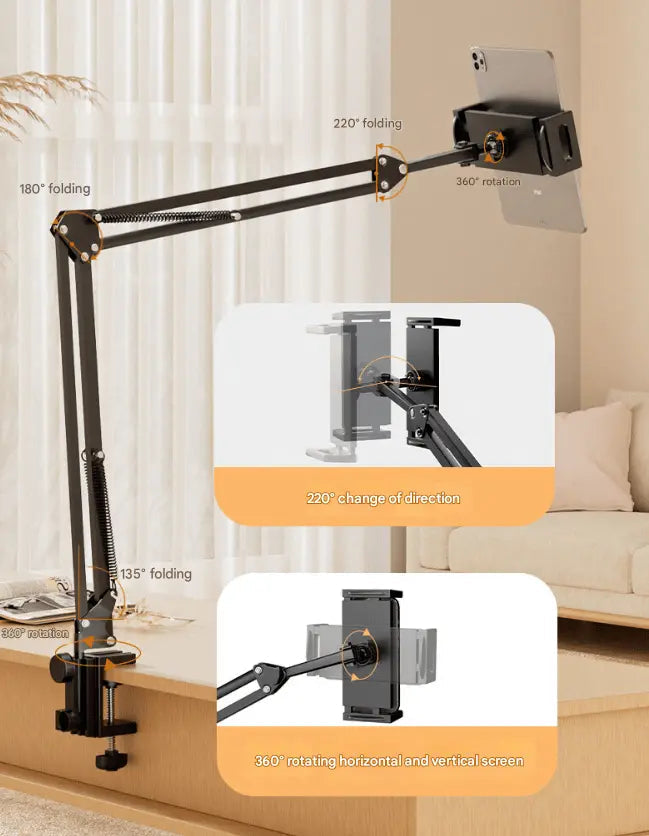 Rynx | Device holder for the bed with long arm – Holds devices up to 1.2 kg safely