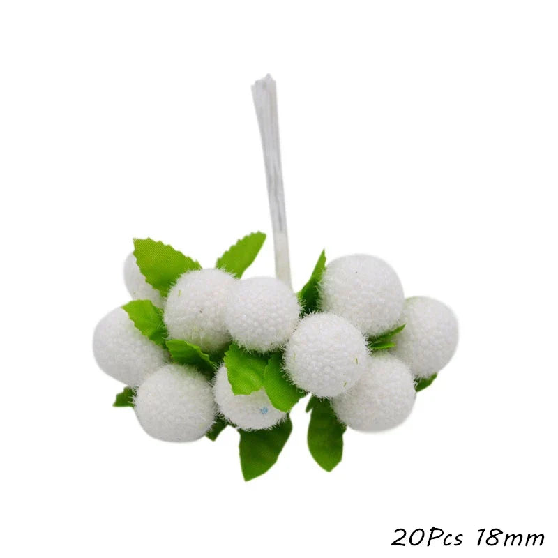Rynx White Theme Artificial Flower Cherry Stamen Berry Bundle DIY Christmas Decoration Wedding Cake Gift Box Wreaths Xmas Decor