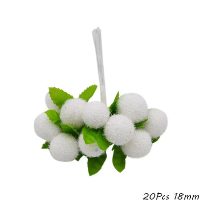 Rynx White Theme Artificial Flower Cherry Stamen Berry Bundle DIY Christmas Decoration Wedding Cake Gift Box Wreaths Xmas Decor