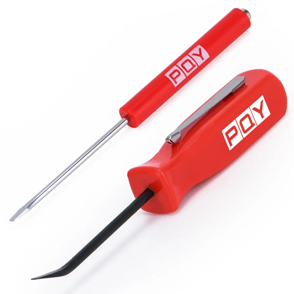 Rynx | Mini Pocket Clips Screwdriver with Strong Magnetic Slotted Tip + Pocket Pry Bar - Short Angled Handy Tool with 4-Sided Grip