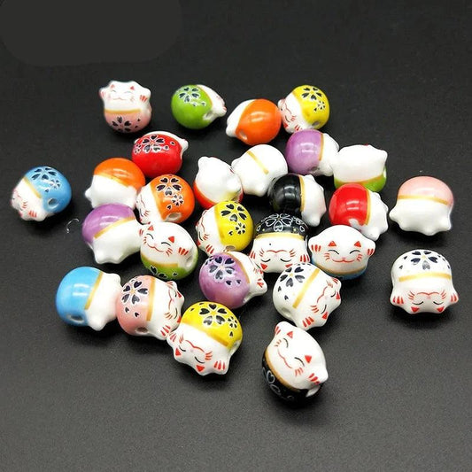 Rynx | Charming 10-piece Ceramic Lucky Cat Bead Set