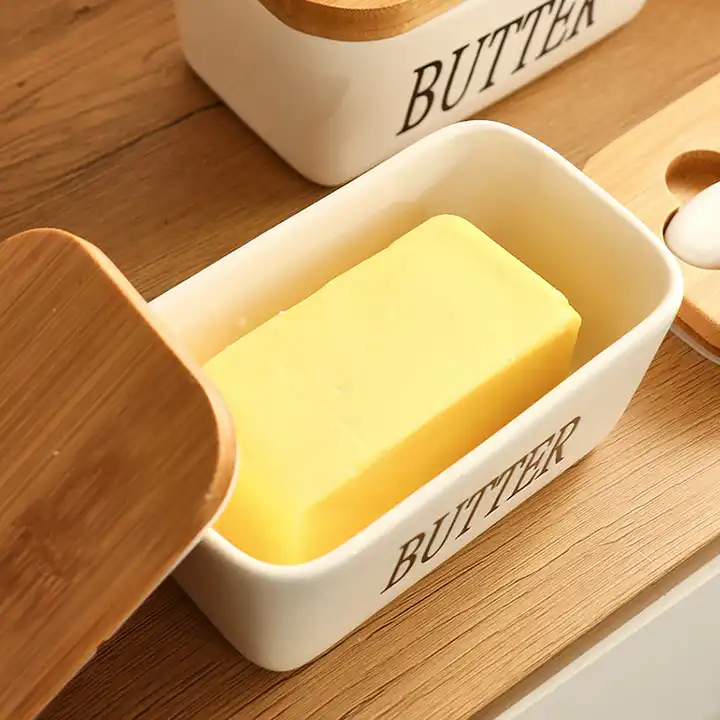 Rynx | Rectangular Ceramic Butter Dish Sealed Storage Container Western Cheese Jug Butter Glass for Storage for Restaurant 15x8.5 cm