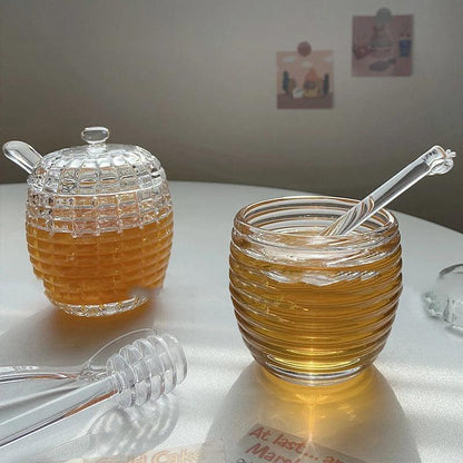 Rynx | Elegant 265ml Glass Honey Jar with Mixing Spoon - Ideal for Serving Honey, Juice, and Jam