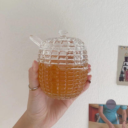 Rynx | Elegant 265ml Glass Honey Jar with Mixing Spoon - Ideal for Serving Honey, Juice, and Jam