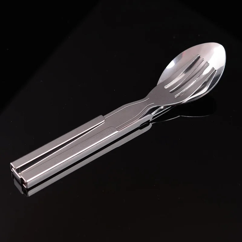 Rynx | 4 Piece Portable Stainless Steel Tableware Set - Foldable Knife, Spoon, Fork, and Utensil for Camping and Cooking