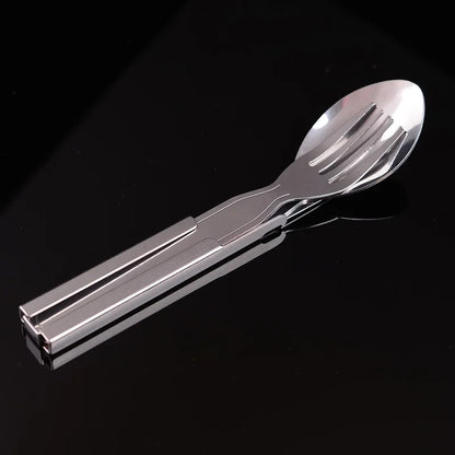 Rynx | 4 Piece Portable Stainless Steel Tableware Set - Foldable Knife, Spoon, Fork, and Utensil for Camping and Cooking