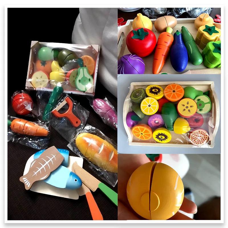 Rynx | Montessori Wooden Kitchen Play Set - Interactive Do-Kergen Toy with Fruit & Vegetable Cutting Set for Children