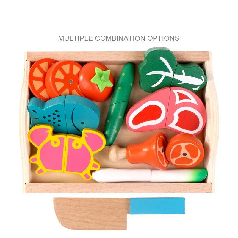 Rynx | Montessori Wooden Kitchen Play Set - Interactive Do-Kergen Toy with Fruit & Vegetable Cutting Set for Children