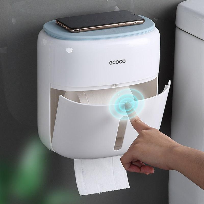 Rynx | Bathroom organizer with phone holder and quick-change toilet paper function