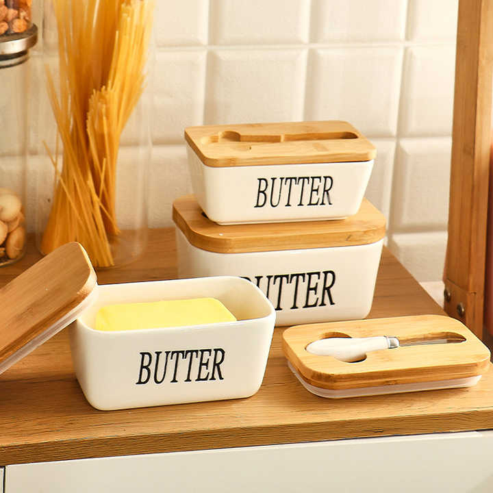 Rynx | Rectangular Ceramic Butter Dish Sealed Storage Container Western Cheese Jug Butter Glass for Storage for Restaurant 15x8.5 cm