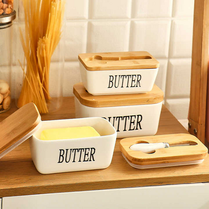 Rynx | Rectangular Ceramic Butter Dish Sealed Storage Container Western Cheese Jug Butter Glass for Storage for Restaurant 15x8.5 cm