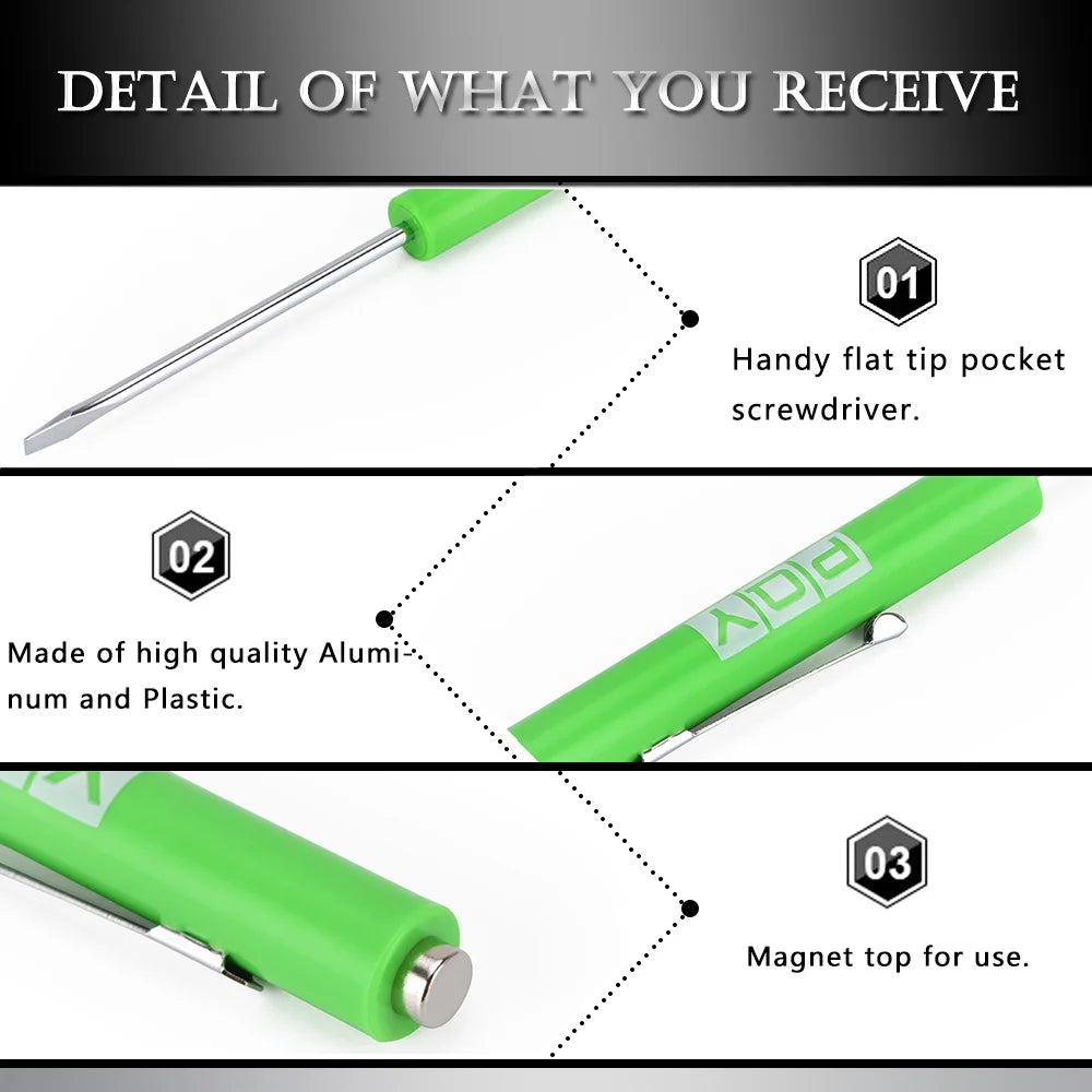 Rynx | Mini Pocket Clips Screwdriver with Strong Magnetic Slotted Tip + Pocket Pry Bar - Short Angled Handy Tool with 4-Sided Grip