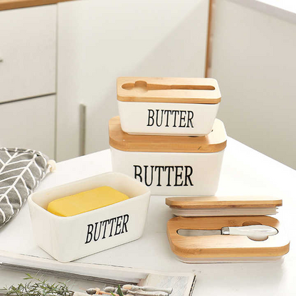Rynx | Rectangular Ceramic Butter Dish Sealed Storage Container Western Cheese Jug Butter Glass for Storage for Restaurant 15x8.5 cm