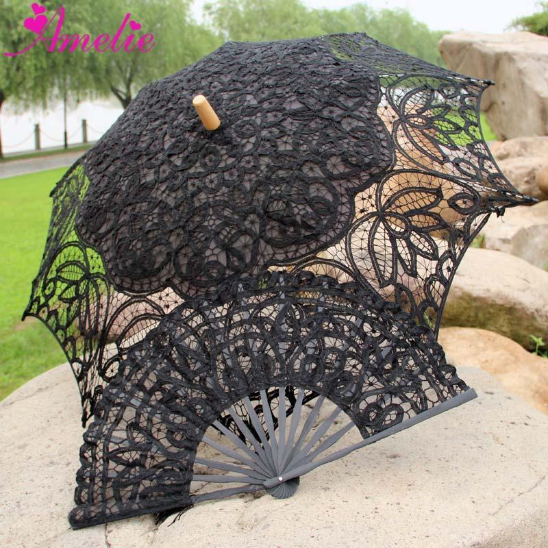 Rynx | Victorian Elegance Bottle Umbrella and Fan Set: Handmade Timeless Beauty A0104 black