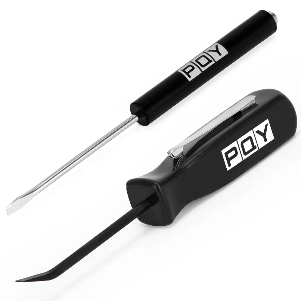 Rynx | Mini Pocket Clips Screwdriver with Strong Magnetic Slotted Tip + Pocket Pry Bar - Short Angled Handy Tool with 4-Sided Grip