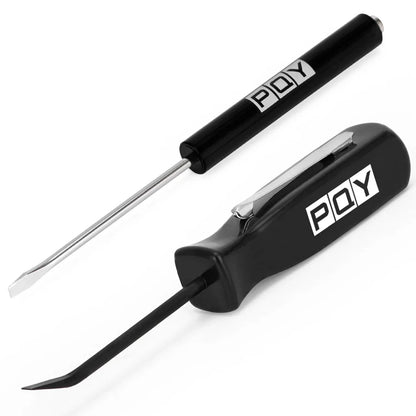 Rynx | Mini Pocket Clips Screwdriver with Strong Magnetic Slotted Tip + Pocket Pry Bar - Short Angled Handy Tool with 4-Sided Grip