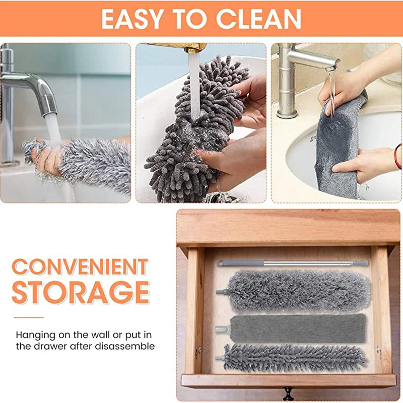 Rynx | Extendable Microfiber Duster - Telescopic Dust Cleaner Brush, 1.4/2.5M Reach for Mites and Gap Dust Removal, Home Cleaning Tool