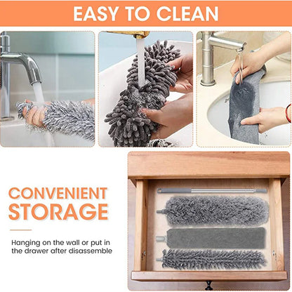 Rynx | Extendable Microfiber Duster - Telescopic Dust Cleaner Brush, 1.4/2.5M Reach for Mites and Gap Dust Removal, Home Cleaning Tool