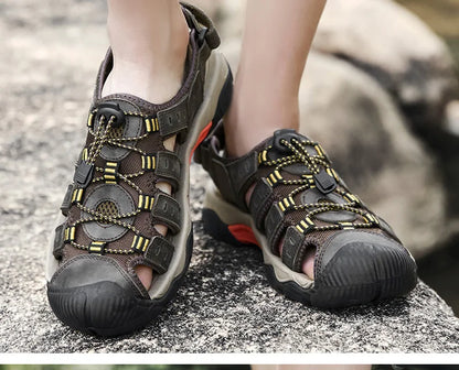 Rynx | Summer Men's Outdoor Sandals Beach Shoes Genuine Leather Trekking Hiking