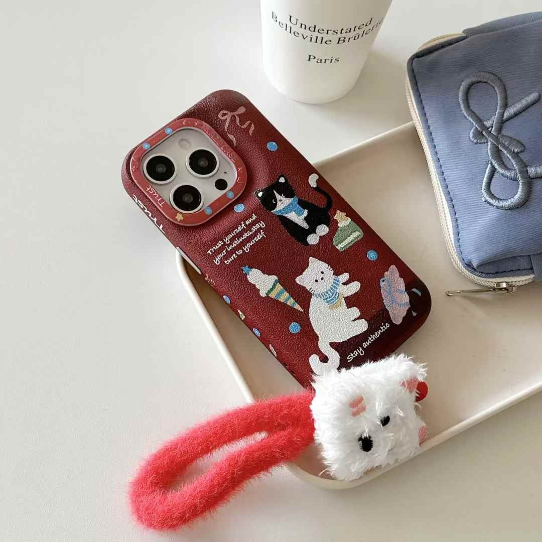 Rynx | Puffer Leather Designer Case for iPhone with Kitty Strap Holder
