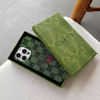 Rynx | Luxury Brand Leather Pattern iPhone Case – Cat & Bow Embroidery Style for iPhone