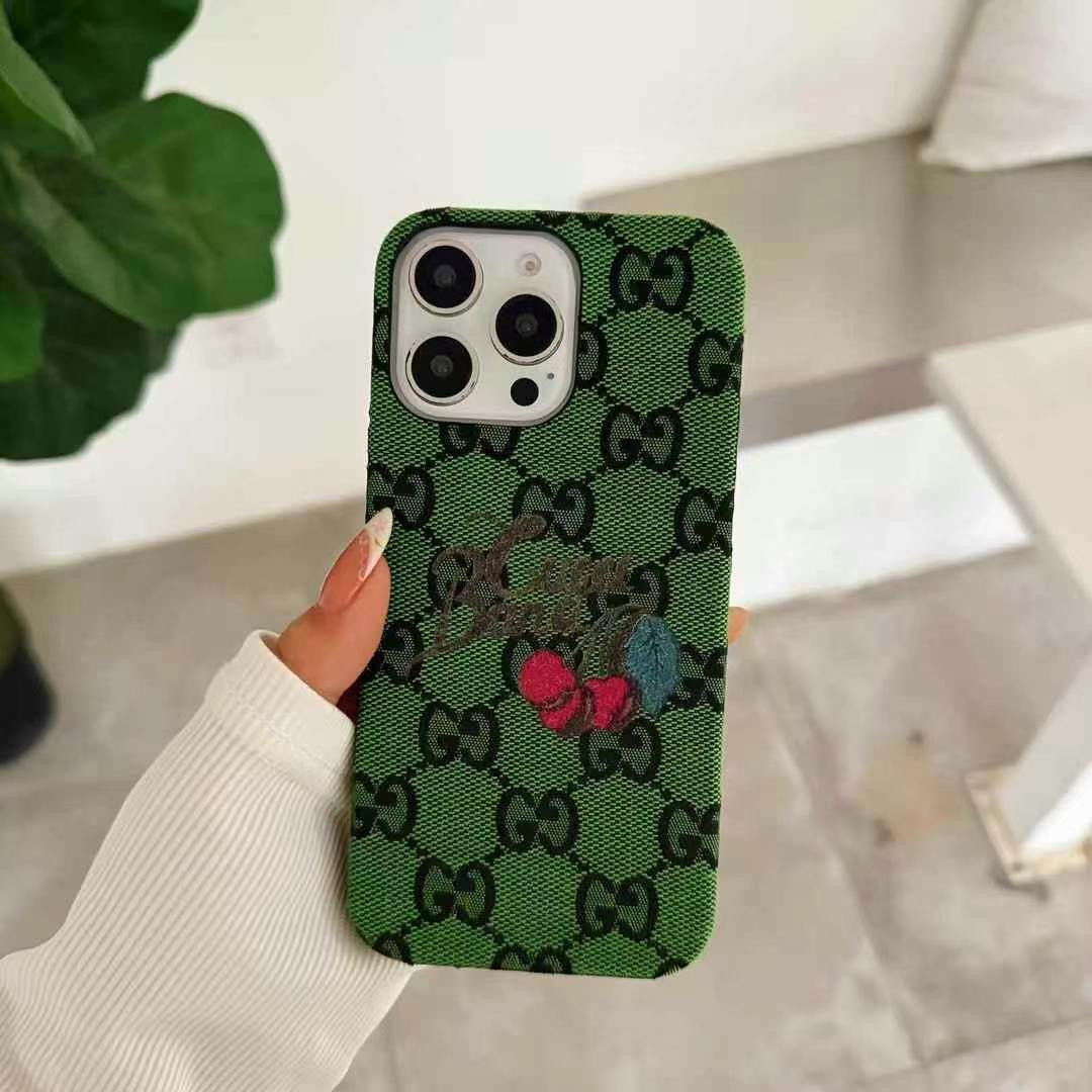 Rynx | Luxury Brand Leather Pattern iPhone Case – Cat & Bow Embroidery Style for iPhone