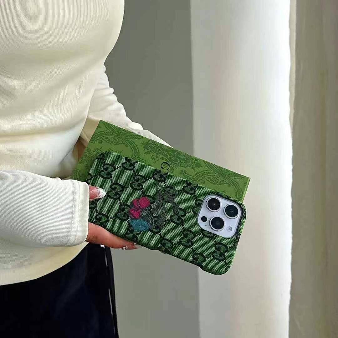 Rynx | Luxury Brand Leather Pattern iPhone Case – Cat & Bow Embroidery Style for iPhone