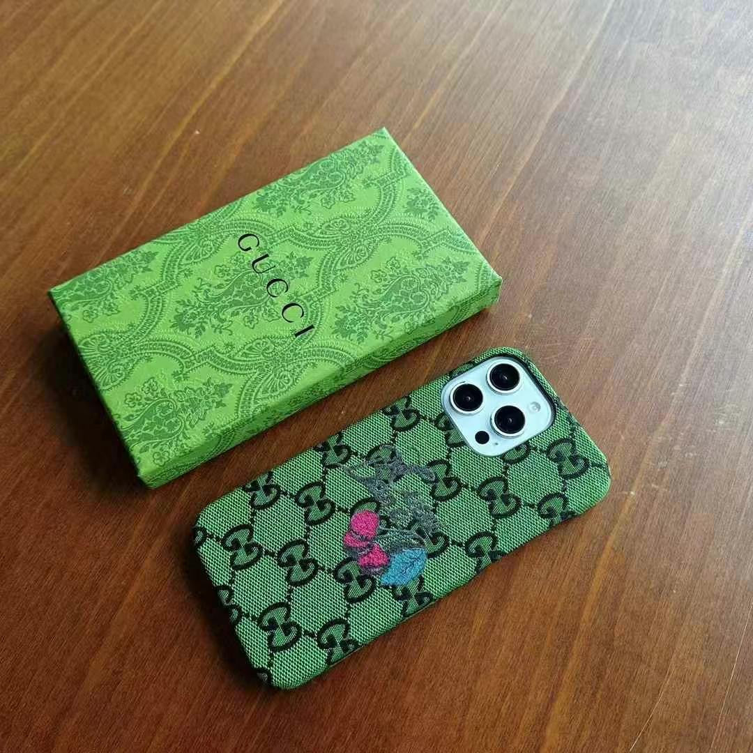 Rynx | Luxury Brand Leather Pattern iPhone Case – Cat & Bow Embroidery Style for iPhone