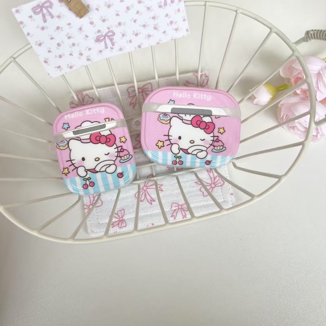 Rynx | Kitty AirPods case – Pink cartoon cover with bow & peach charm keychain