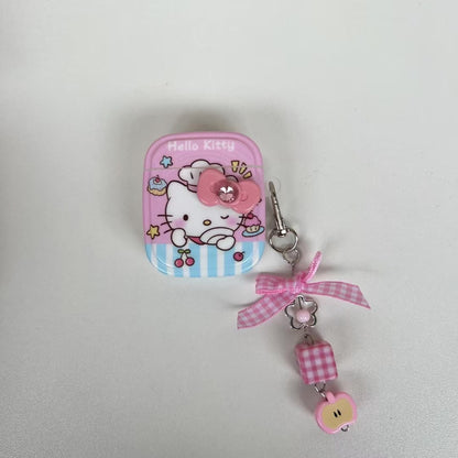 Rynx | Kitty AirPods case – Pink cartoon cover with bow & peach charm keychain