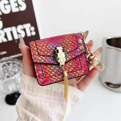 Rynx | Mini Luxury Bag Style AirPods Case – Snake Pattern PU Leather with Tassel & Chain