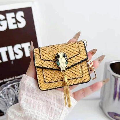 Rynx | Mini Luxury Bag Style AirPods Case – Snake Pattern PU Leather with Tassel & Chain