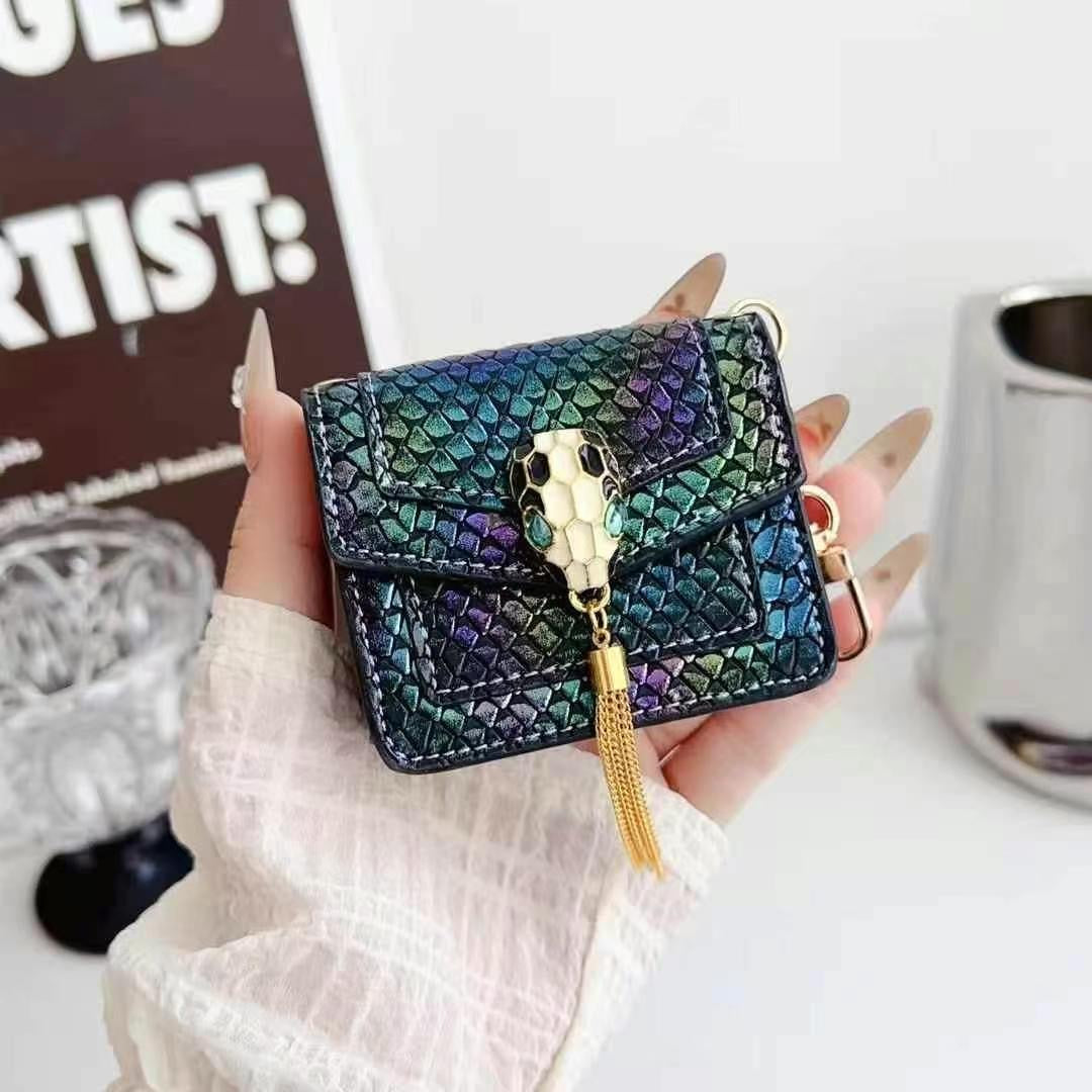 Rynx | Mini Luxury Bag Style AirPods Case – Snake Pattern PU Leather with Tassel & Chain