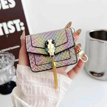 Rynx | Mini Luxury Bag Style AirPods Case – Snake Pattern PU Leather with Tassel & Chain