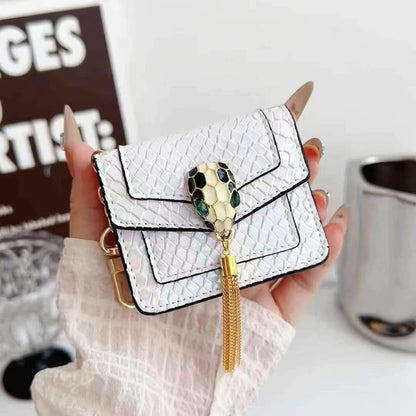 Rynx | Mini Luxury Bag Style AirPods Case – Snake Pattern PU Leather with Tassel & Chain