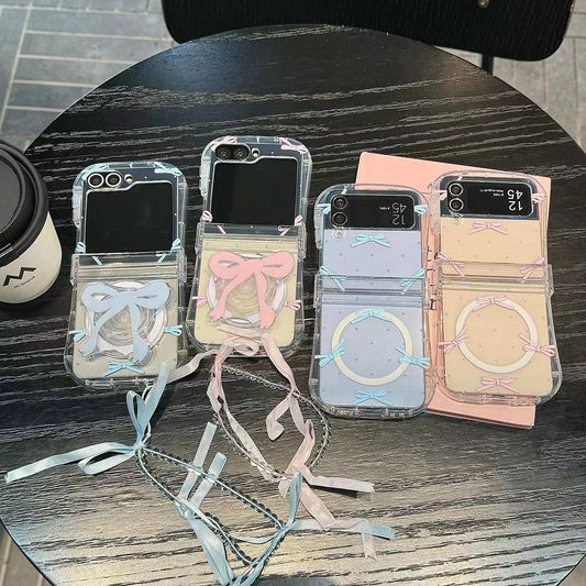 Rynx | Cute Bow Ribbon Samsung Flip Case – Clear protective case with soft pastel ribbon