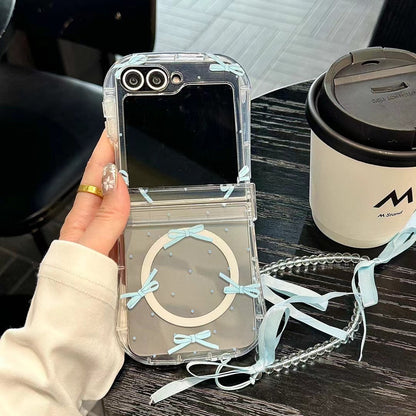 Rynx | Cute Bow Ribbon Samsung Flip Case – Clear protective case with soft pastel ribbon