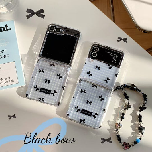 Rynx | Black Bow Gingham For Samsung Galaxy Z Flip Case And Cute Bow Pattern With Butterfly Pendant