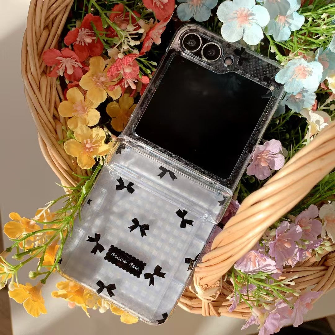 Rynx | Black Bow Gingham For Samsung Galaxy Z Flip Case And Cute Bow Pattern With Butterfly Pendant