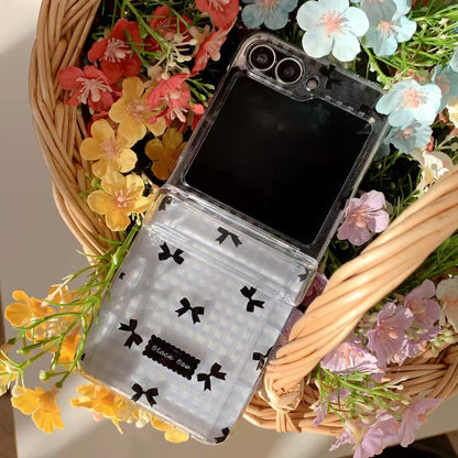 Rynx | Black Bow Gingham For Samsung Galaxy Z Flip Case And Cute Bow Pattern With Butterfly Pendant
