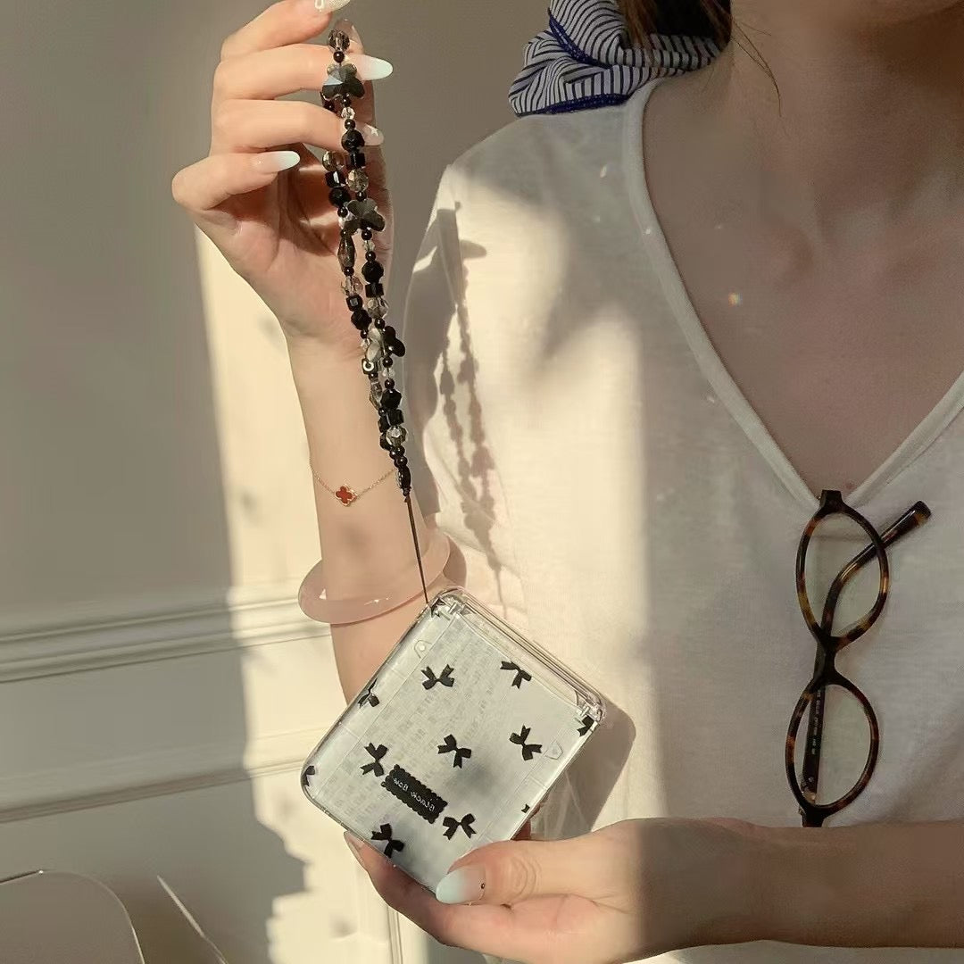 Rynx | Black Bow Gingham For Samsung Galaxy Z Flip Case And Cute Bow Pattern With Butterfly Pendant