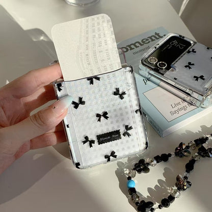 Rynx | Black Bow Gingham For Samsung Galaxy Z Flip Case And Cute Bow Pattern With Butterfly Pendant