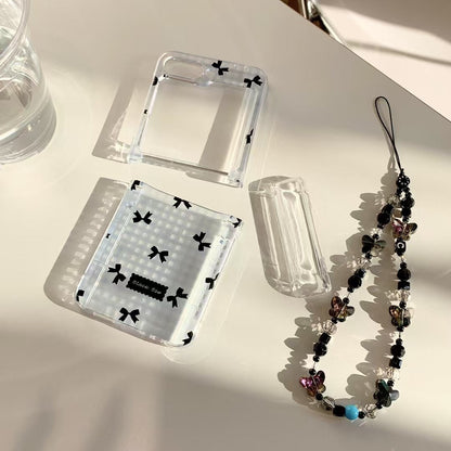 Rynx | Black Bow Gingham For Samsung Galaxy Z Flip Case And Cute Bow Pattern With Butterfly Pendant