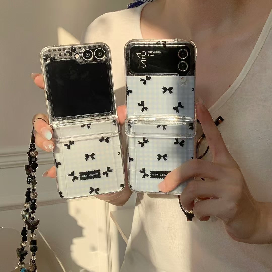 Rynx | Black Bow Gingham For Samsung Galaxy Z Flip Case And Cute Bow Pattern With Butterfly Pendant
